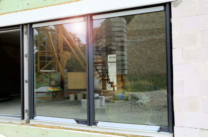 Hliníkové okno s trojsklom v interiéri domu.